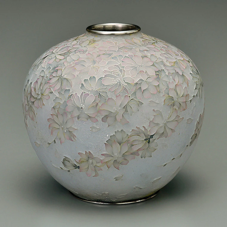 photo Cloisonne flower Vessel "Light Pink Double Weeping Cherry"