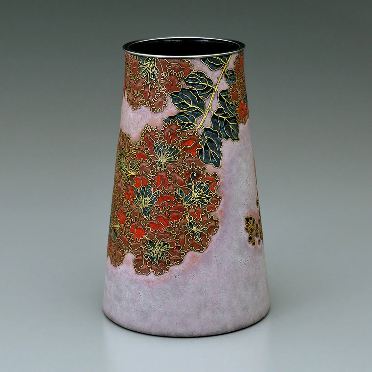 photo Opaque cloisonne flower Vessel "Glowing Dark Red"
