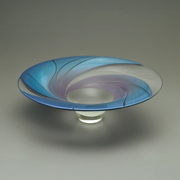 Glass flower Vessel with line engraved decoration 