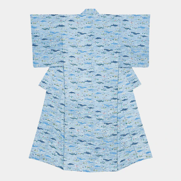 おぼろ型染着物「水面朝韻」