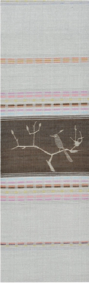Obi Sash of Tsumugi with "Picture" Kasuri "Bird Coming Home"