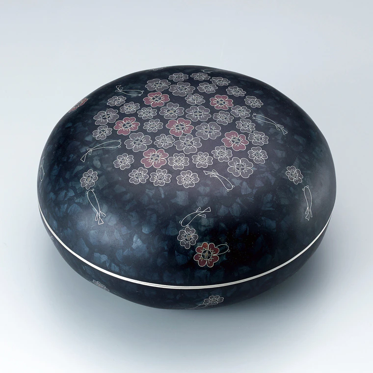 photo Covered Vessel with cloisonne over silver leafed body "Messenger of Spring Colors"