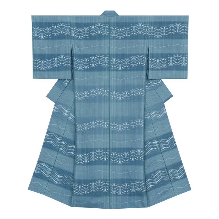 photo Kimono of Tsumugi "Sea route"