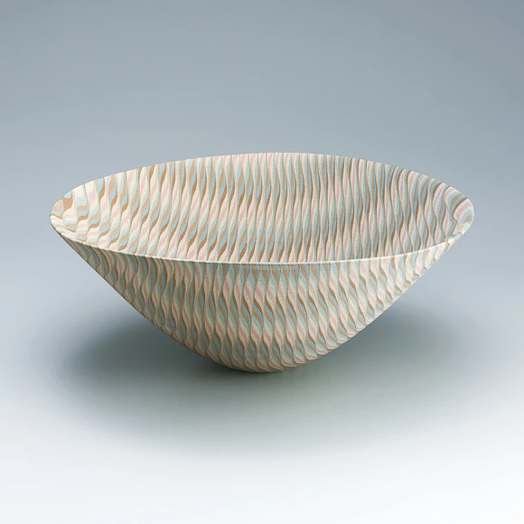 Marbled Oval Bowl in Irregular Shape with Sasa Bamboo Leaf Design