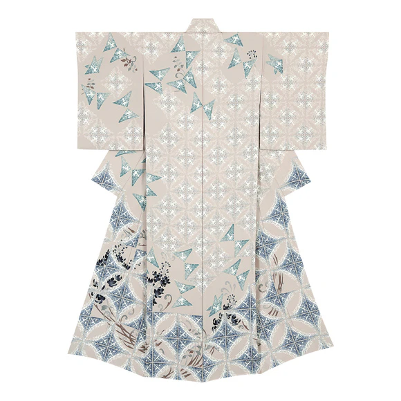 Formal Kimono with Design in Copperplate Stamp Batik Dyeing "Clearwings"