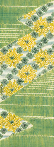 Obi Sash with Design in Stencil Resist Picture Dyeing Beginning of Spring "Mimosa"