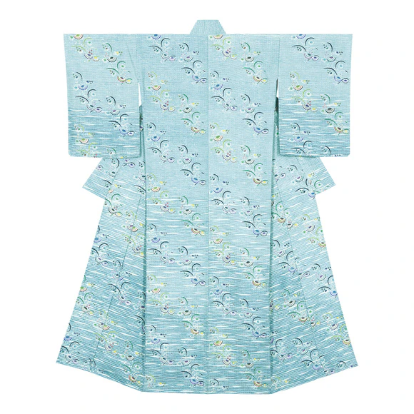 おぼろ型染着物「何夏汀音」