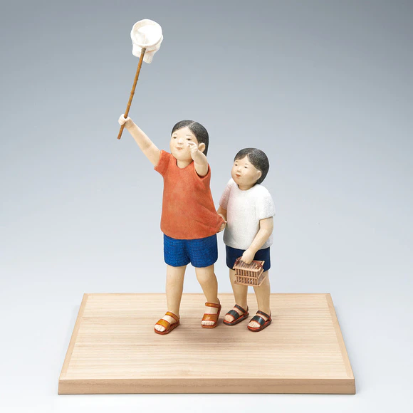 木芯桐塑布紙貼「蝉とり」