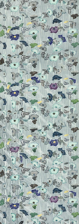 photo Obi Sash with Design in Stencil Resist Dyeing with Hazy Effects "Rain Shower"