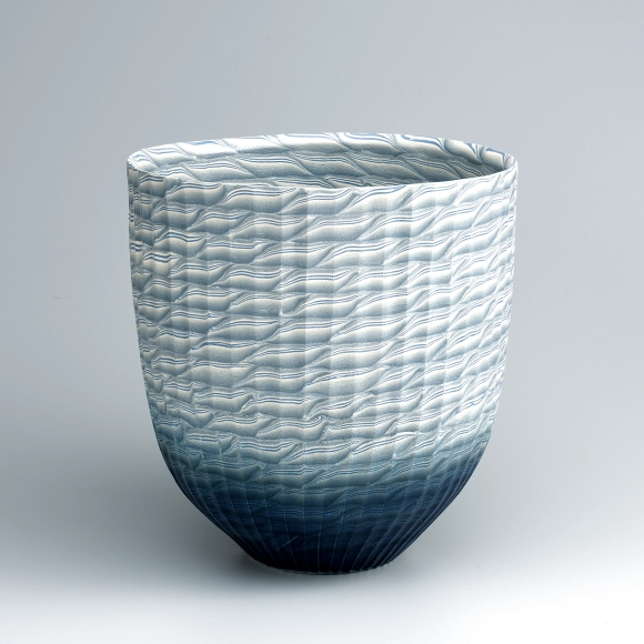Marbled Ware Flower Vessel with Ridged Groove Design