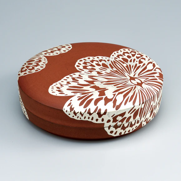 Red Clay Porcelain Box with Butterfly Design