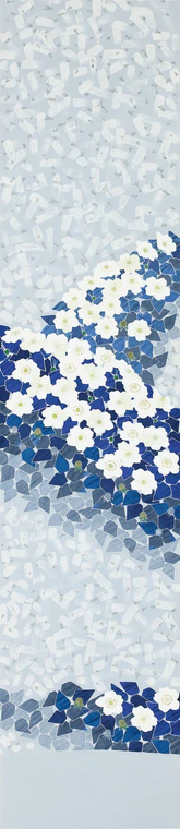 photo Obi Sash with Design in Yūzen Dyeing "White Flowers"