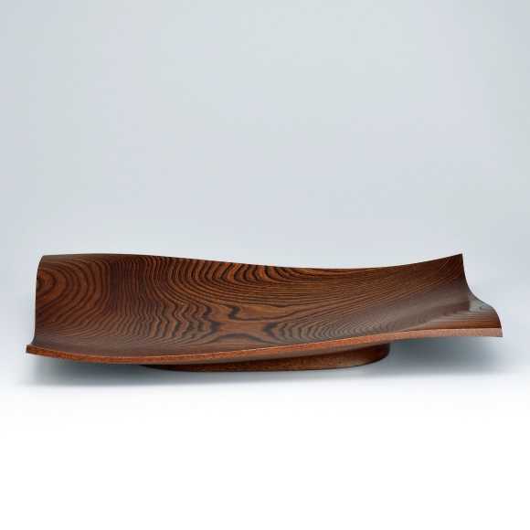 Vessel of zelkova wood finished in wiped urushi