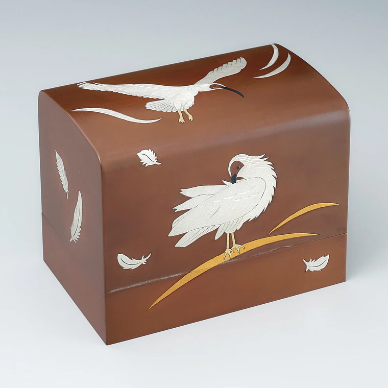 photo Copper Box with Inlay Decoration "Crested Ibis"