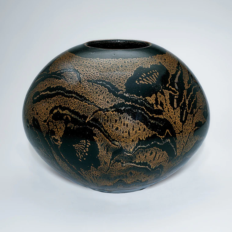 photo Jar with Iron Glaze and Flowering Grass Design