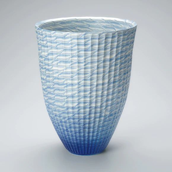 Marbled Ware Flower Vessel with Ridged Groove Design