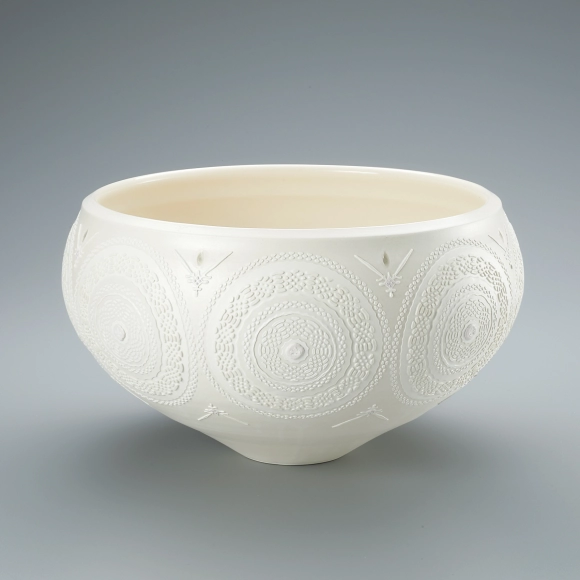 Bowl with Colored Slip and Stencil Dyeing