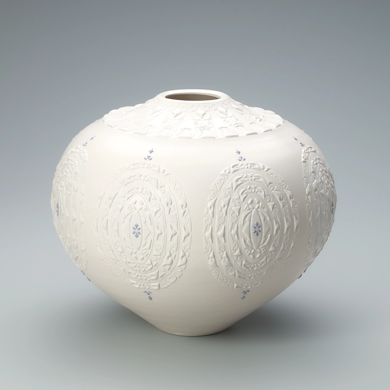 photo Jar with Colored Slip and Stencil Dyeing