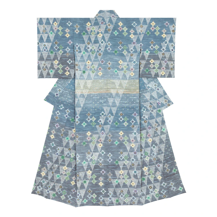 photo Kimono with Design in Stencil Resist Dyeing with Hazy Effects "Symphony of Light"