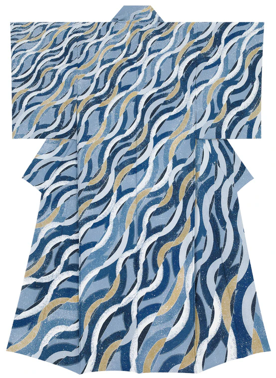 photo Kimono with Design in Yūzen Dyeing "Wave of Lights"