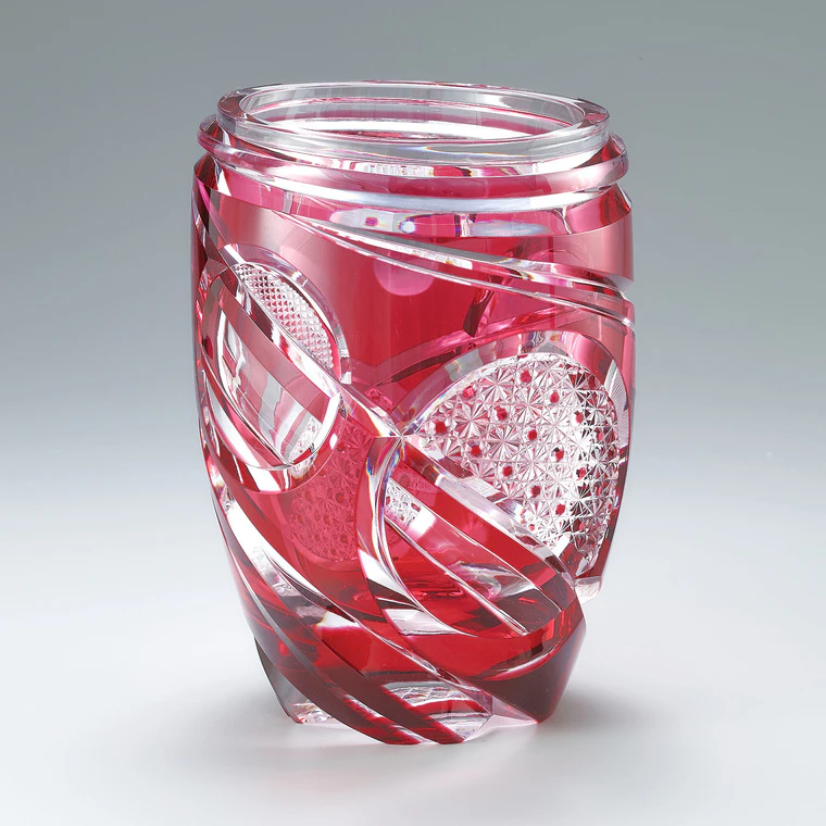 photo Gold-red Cased Crystal Cut Glass Flower Vase "Rondo"
