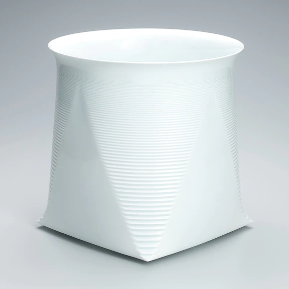 White Porcelain Square Vessel with Frozen Water Design