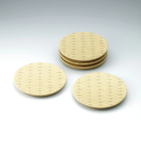 Set o Yellow Glazed Plates with Line Design