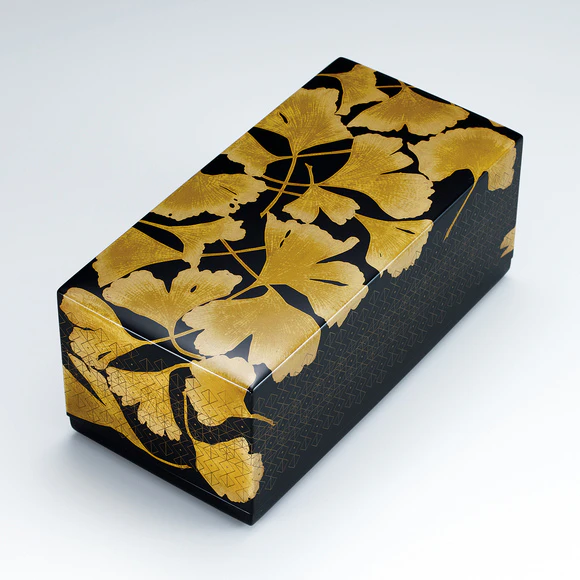 Box of Rantai (Woven Bamboo Base) with Design in Kinma "Falling Yellow Leaves"
