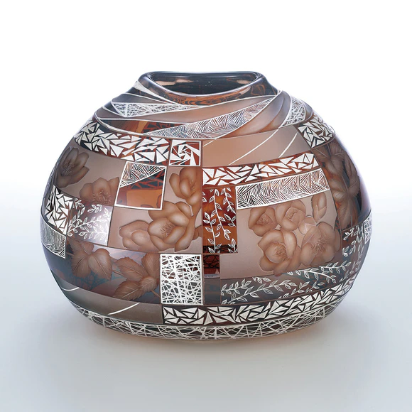 Flower Vase with Silver Decoration and Amber-colored Cased Glass