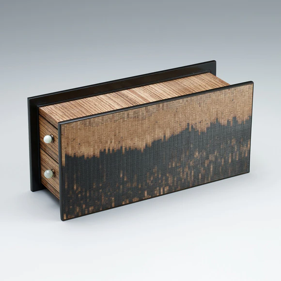 Black Persimmon Wood Chest of Drawers with Marquetry Decoration "City"