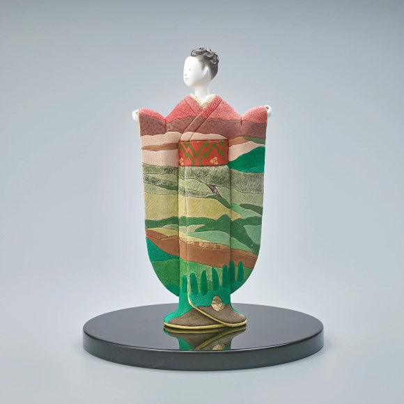 Formed with Tōso Over Wooden Core and Inset with Parts Made in Paper and Covered with Cloth "Morning Glow"
