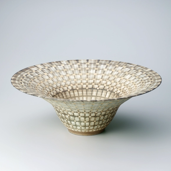 Large Bowl with Colored Square and Circle Patterns