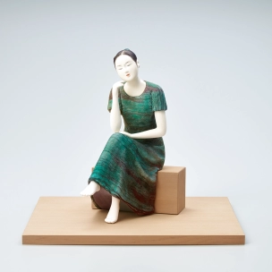 Wood Sculpture with Polychromy "Calm Mind"