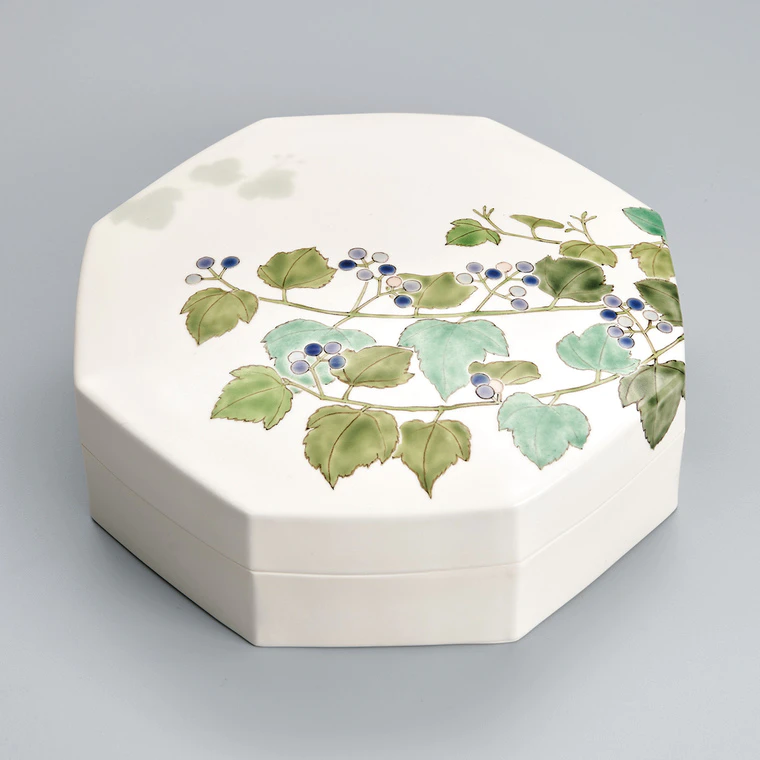 photo Octagonal Box with Wild Grape Design in Overglaze Enamel