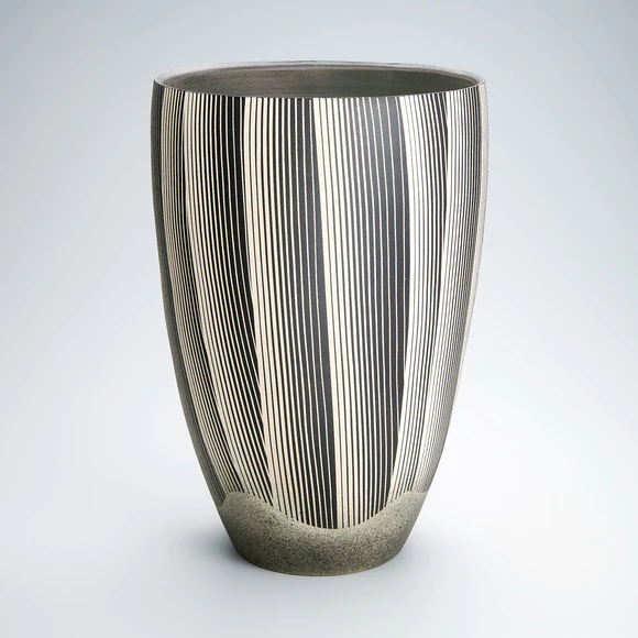 Flower Vase with Waterfall Design in Colored Slip