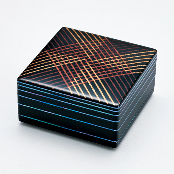 Covered Box with Makie and Aya-mon (Diagonal Lattice) Design