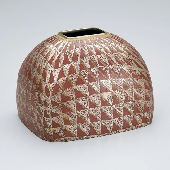 Forged Copper Flower Vase with Gold and Silver Decoration 