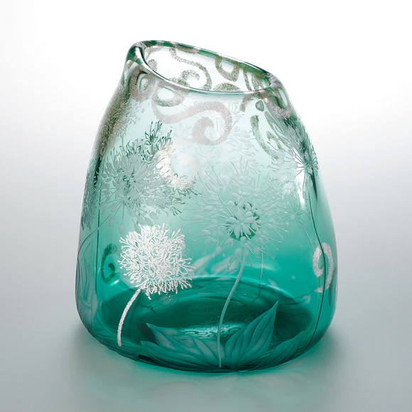 Flower Vase with Silver Decoration, Cased Glass and Kitopiro (Siberian Onion) Design