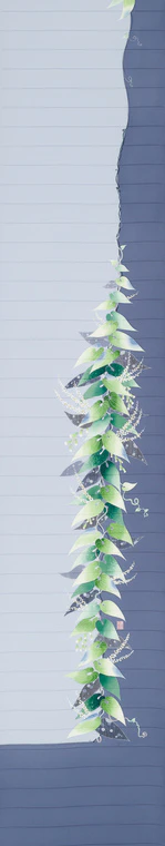 photo Obi Sash with Design in Yūzen Dyeing "Mountain with Fresh Green Leaves"
