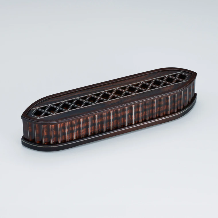 photo Fountain Pen Box with Black Persimmon Wood and Polychrome Line Inlay