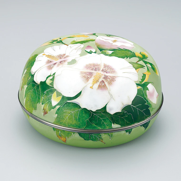 photo Cloisonne Covered Vessel "Summer Approaches (Rose of Sharon and Distant Thunder)"