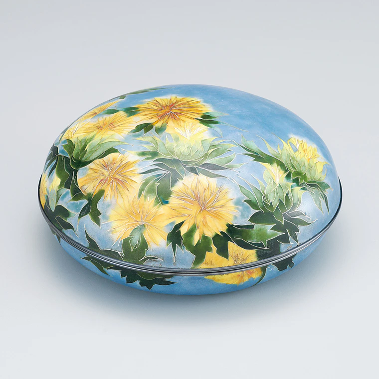 photo Cloisonne Covered Vessel "Crimson Safflower"