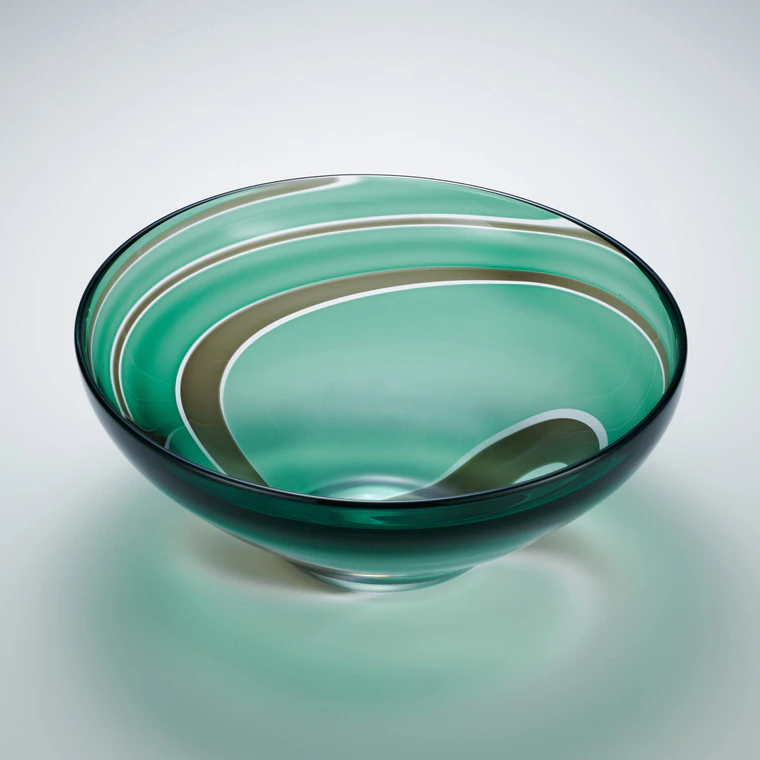 photo Cased Inside Blown Glass Bowl "Wind of Deep Green"