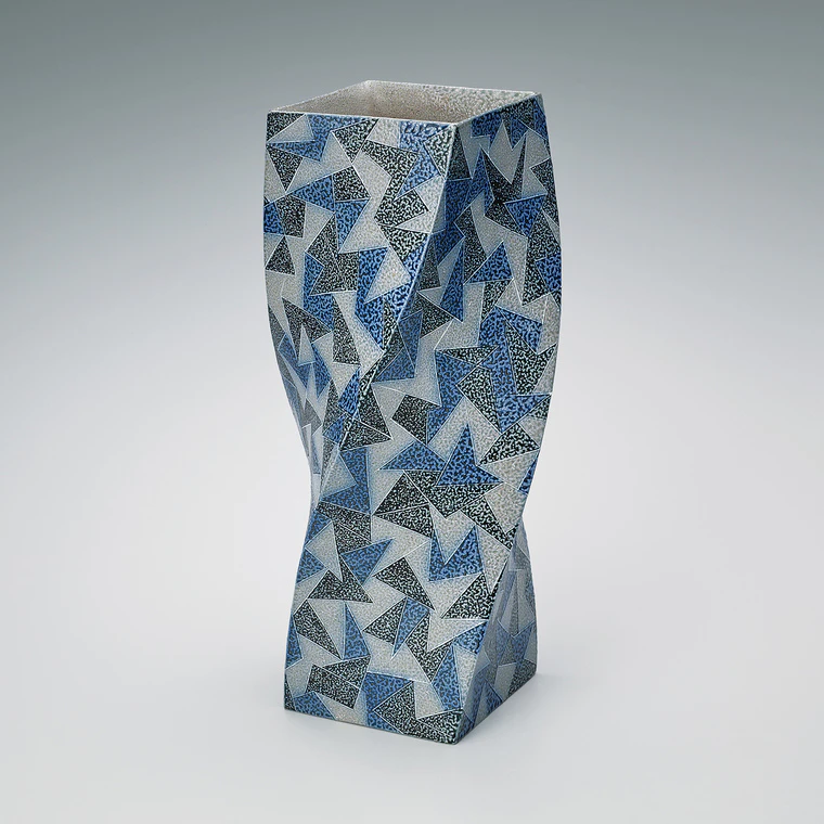 photo Twisted Square Jar with Salt Glaze and Polychrome Design