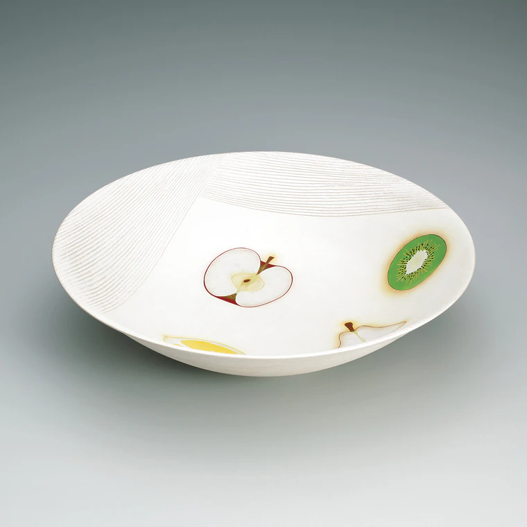 photo Porcelain Bowl with Silver Clay and Fruit Design