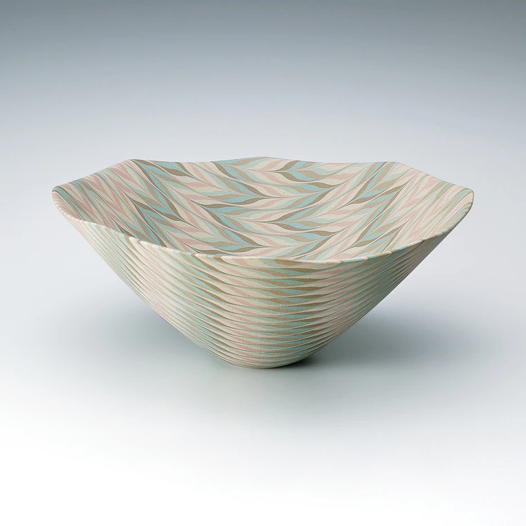 photo Octagonal Bowl with Neriage (Marbled Clay) and Coil Construction