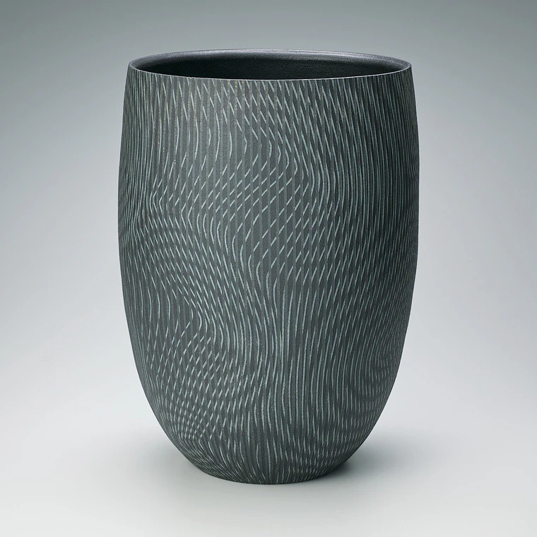photo Flower Vase with Colored Slip and Interference Design