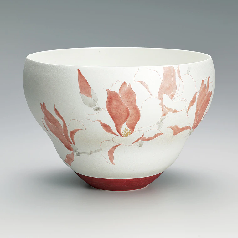 photo Bowl with Overglaze Red Enamel, Sumi-sai and Magnolia Design