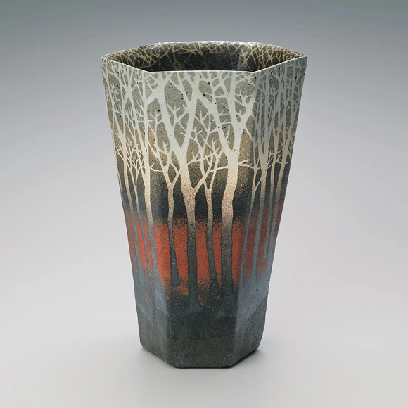 象嵌釉彩樹林文花器(佐伯 守美)｜ギャラリージャパン