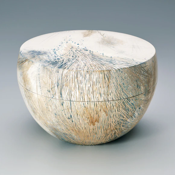 Painted Pottery Box with Overglaze Enamel and Silver Lacquer 
